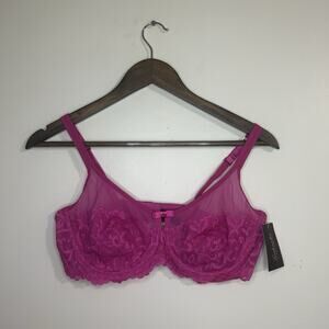 Frederick's Of Hollywood Magenta Lace Floral Wired See Through Flirty Bra 40C